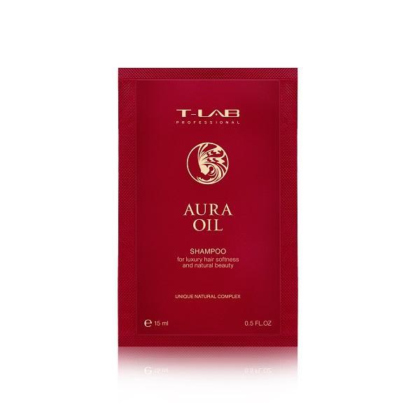 ŠAMPŪNAS PLAUKŲ GLOTNUMUI T-LAB AURA OIL 15ML (KELIONĖMS)